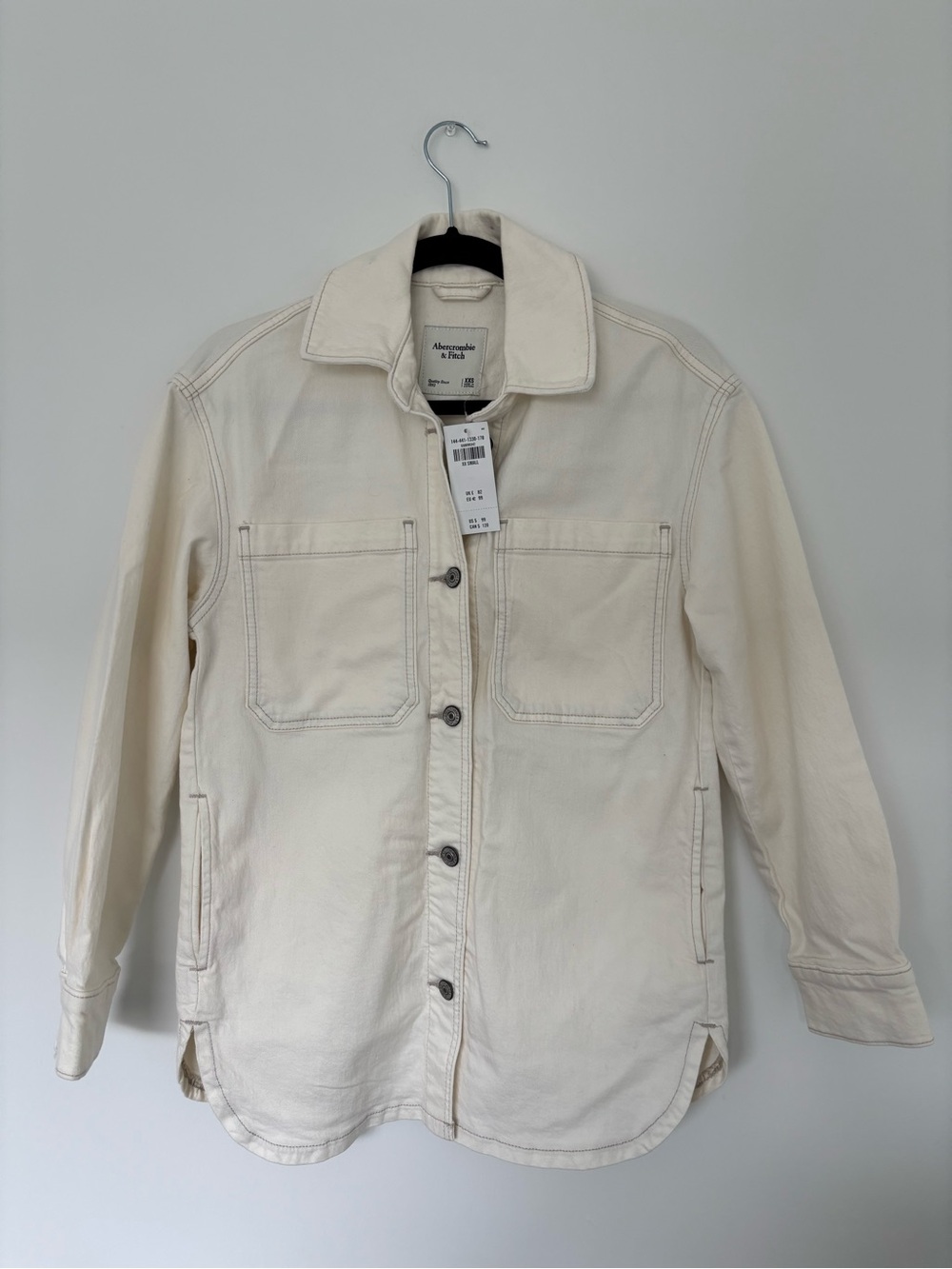 NWT Abercrombie & Fitch Cream White Denim Jacket Full Length Size XXS